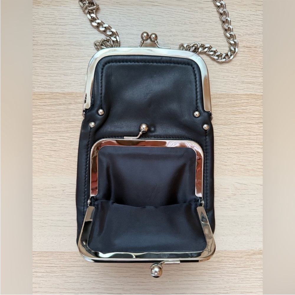 Nordstrom Black Leather Crossbody with Silver Chain and Frame Accents - Picture 2 of 9